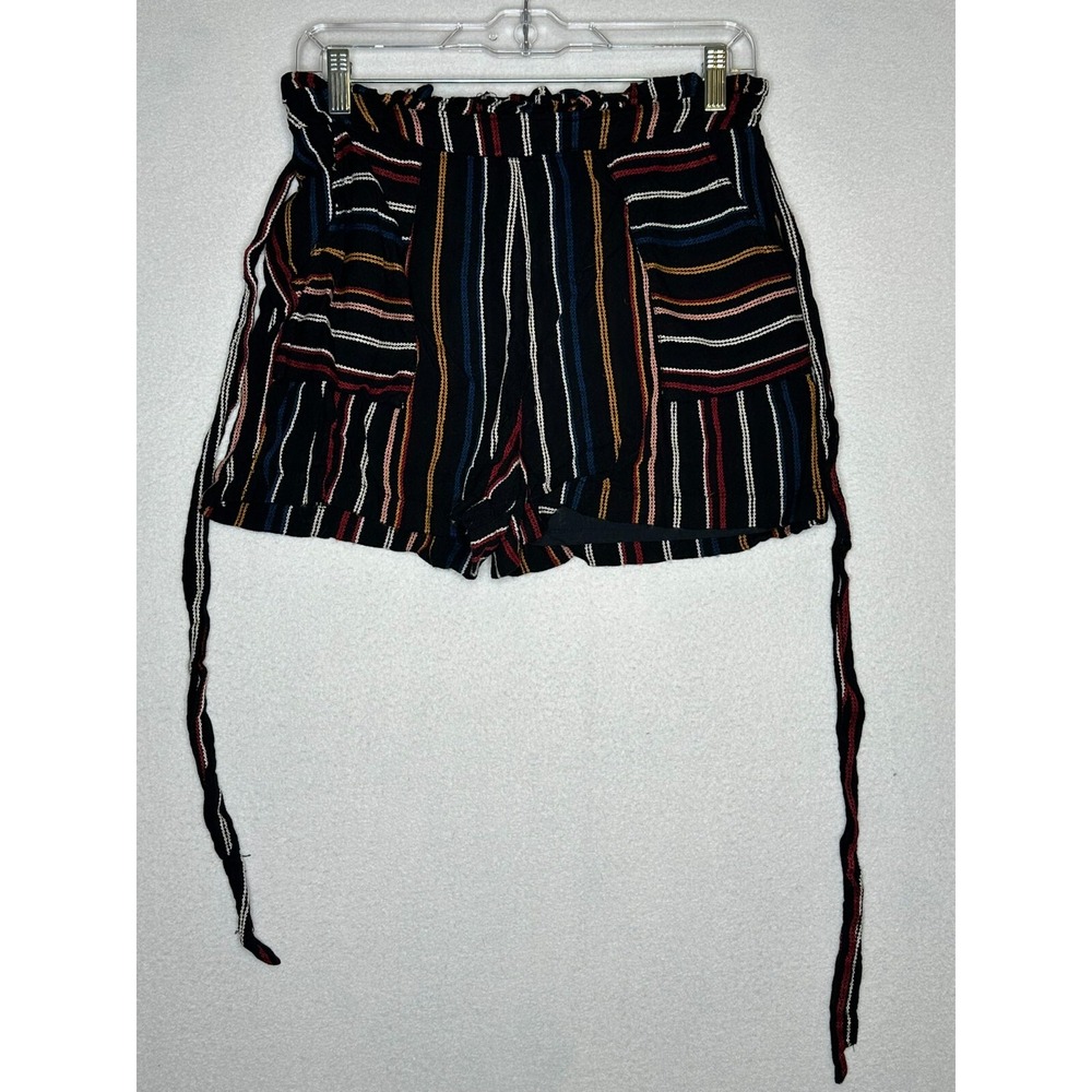 MIAMI Multicolor Striped Paperbag Waist Shorts With Tie-Strap Womens Size Medium